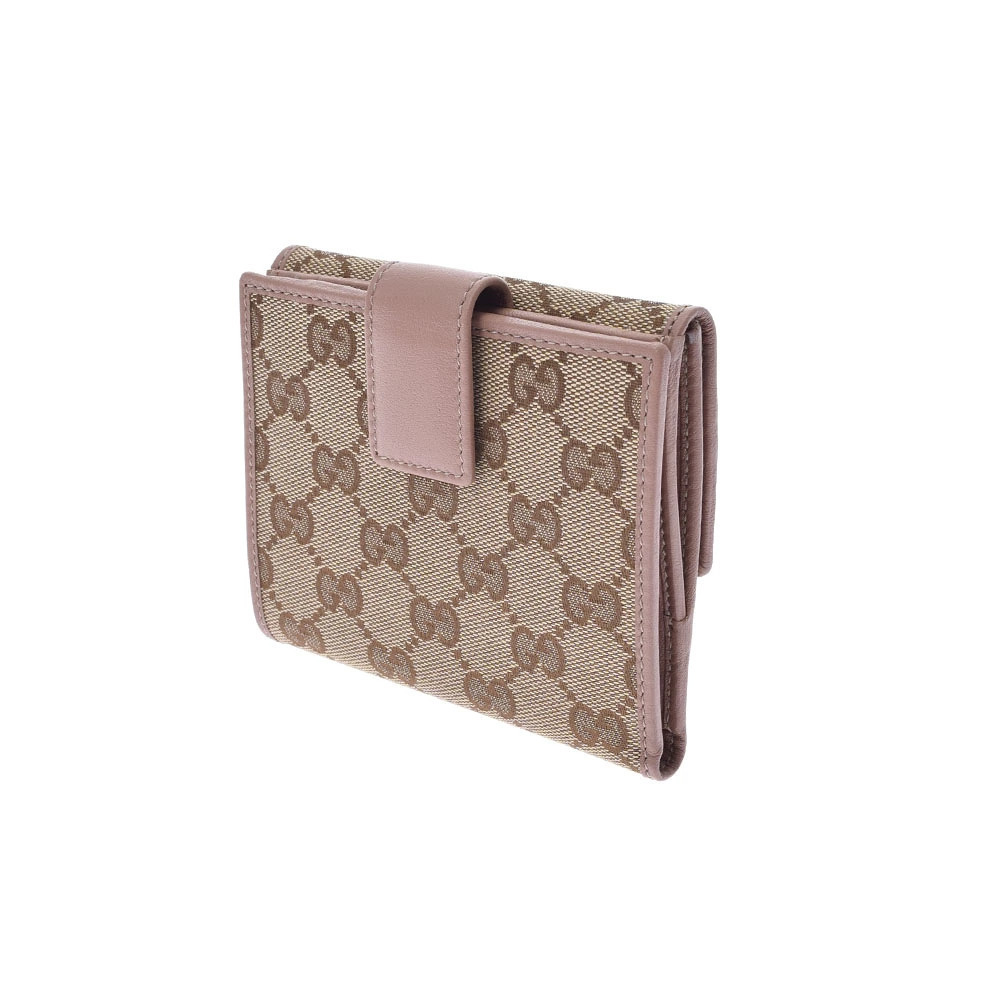 Gucci fold wallet leather beige canvas bi GG pink